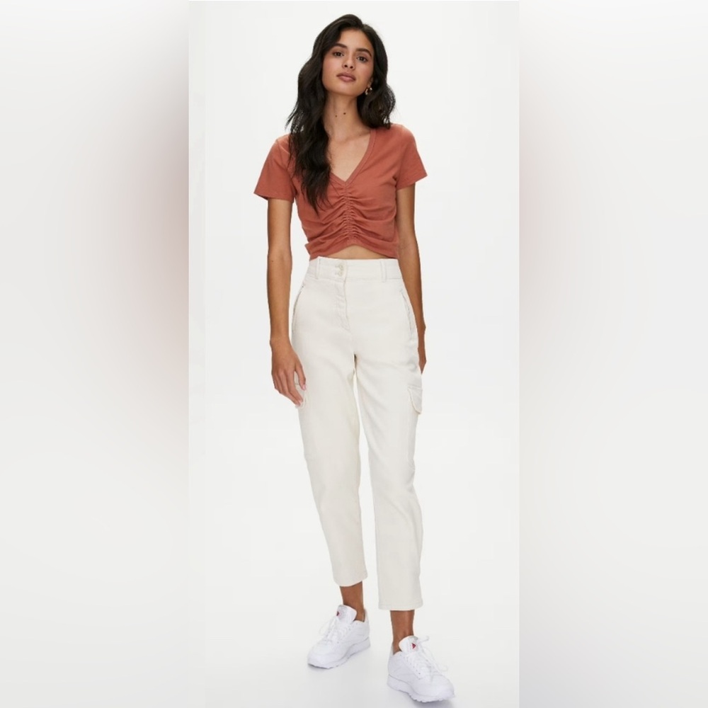 Little Moon Aritzia NWT V Neck Ruched Top *grey*